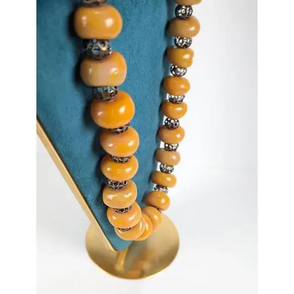 Vtg Yellow Resin & Metal Chunky Bead Necklace Big Bold Fashion Statement 1970's - Picture 6 of 8